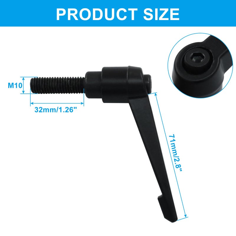 PHITUODA 2Pcs Adjustable Clamping Lever Handle M10 x 32mm Male Thread Adjustable Handles Push Button Ratchet Lever Knob Rotating Screw Handles Bolts with Locking Lever - Image 3